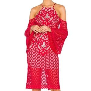 NWT Bardot Red Lace Dress Off the Shoulder Backless Size Small
